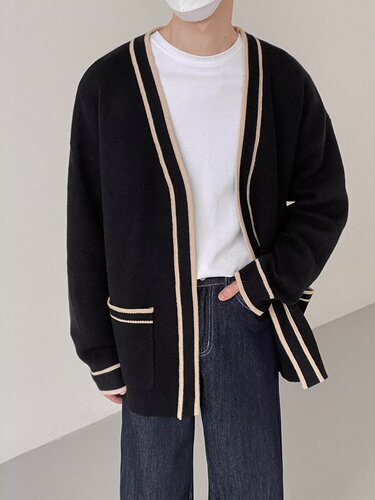 Spring and autumn new style cardigan sweater, men's V-neck sweater, Korean style loose, lazy casual trend sweater, men's outer