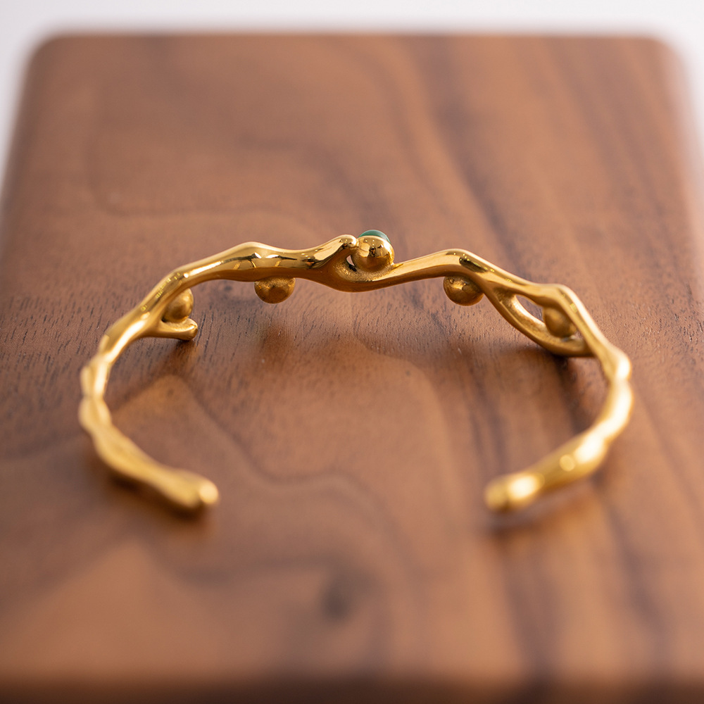 Retro Geometric Stainless Steel Plating Natural Stone Bangle 1 Piece