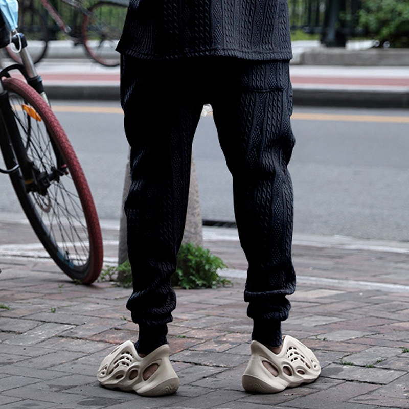 Men's Jacquard Jogger Pants, Casual Trousers With Drawstring_voghion.com