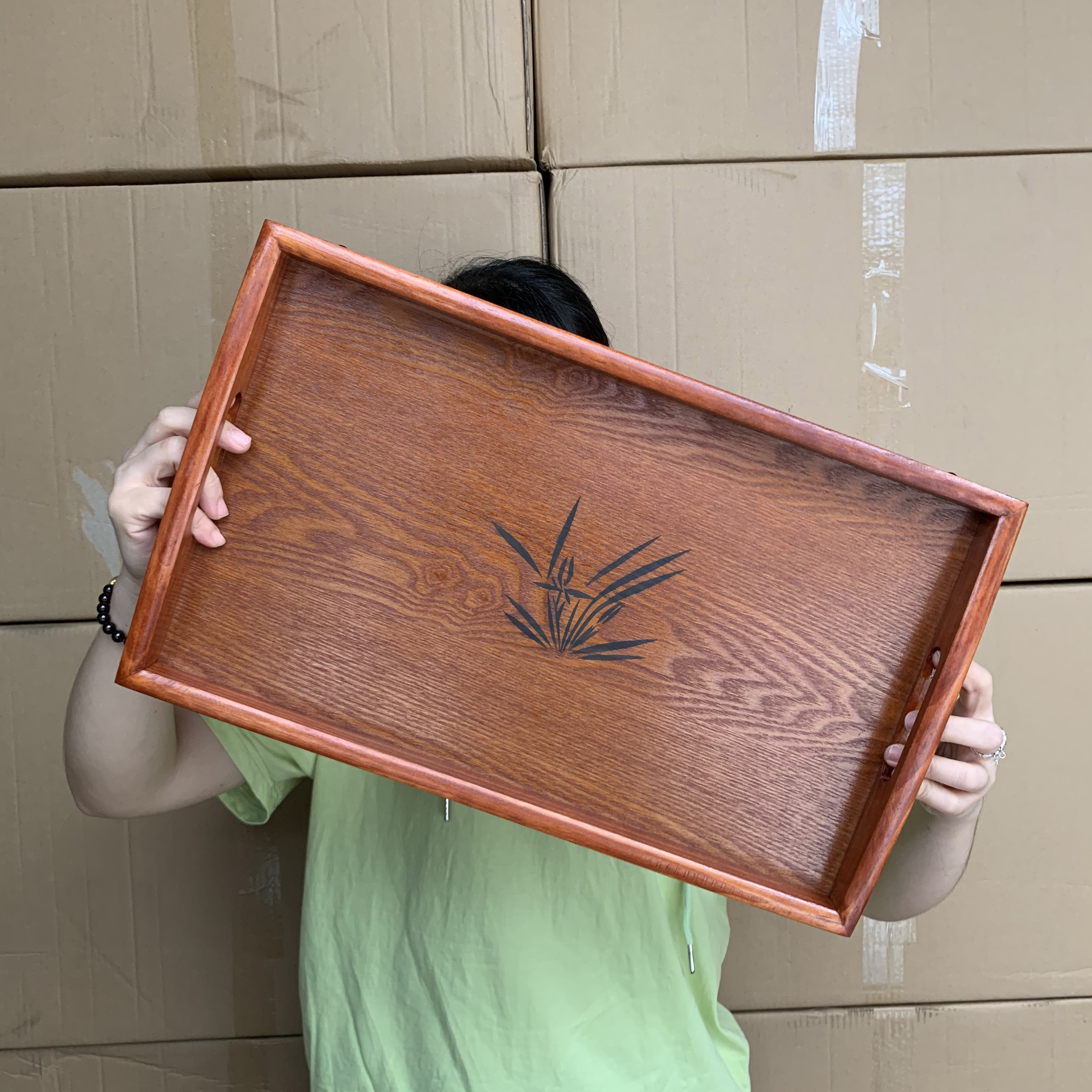 Wooden tray rectangular home -shaped Japanese -style model…