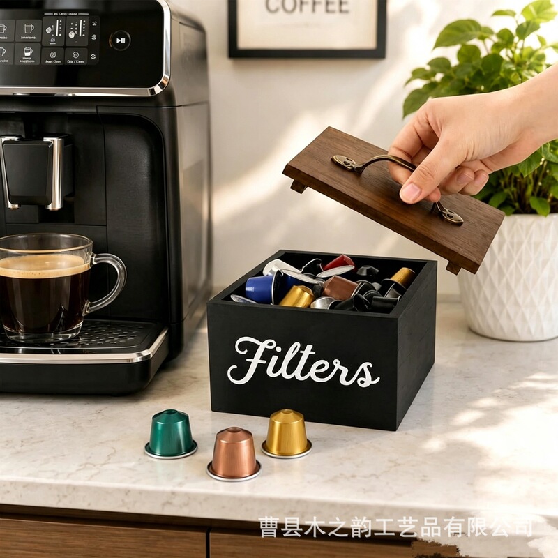Cross-border wooden coffee capsule storage box, desktop coffee filter paper organizer, tea room storage box with dust cover Cross-border wooden coffee capsule storage box, desktop coffee filter paper organizer, tea room storage box with dust cover
