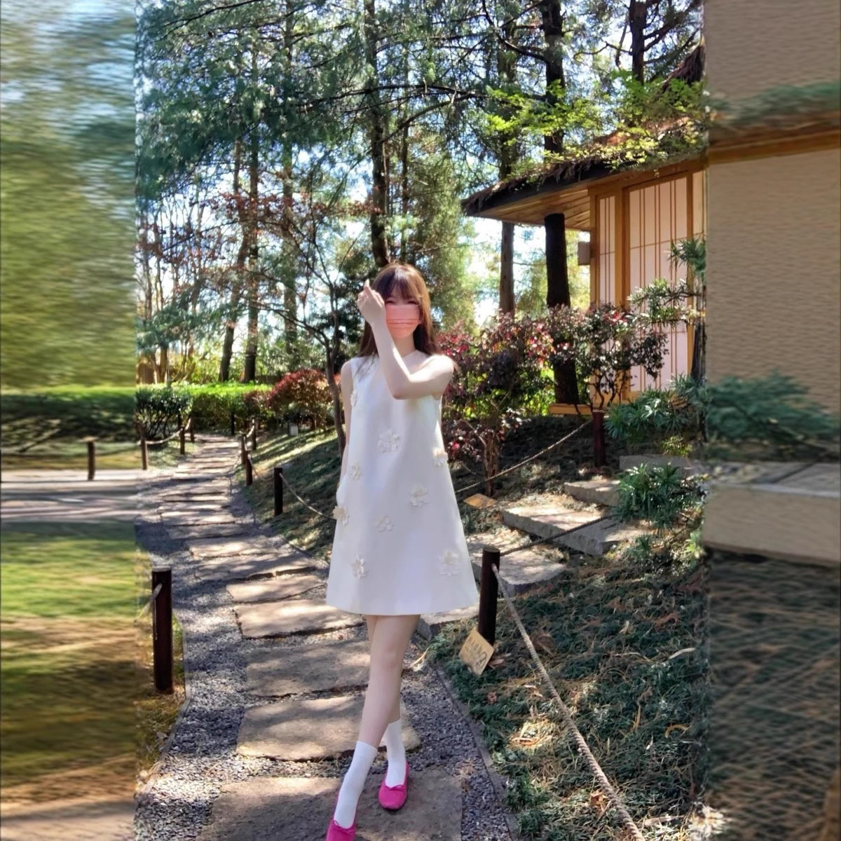 Three dimensional small dress with sleeves with a round collar