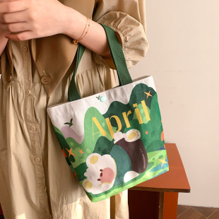Korean Satchel Cartoon Cute Canvas Bag for Women 2025 New Large Capacity Student Work Lunch Box Bag Drop Shipping