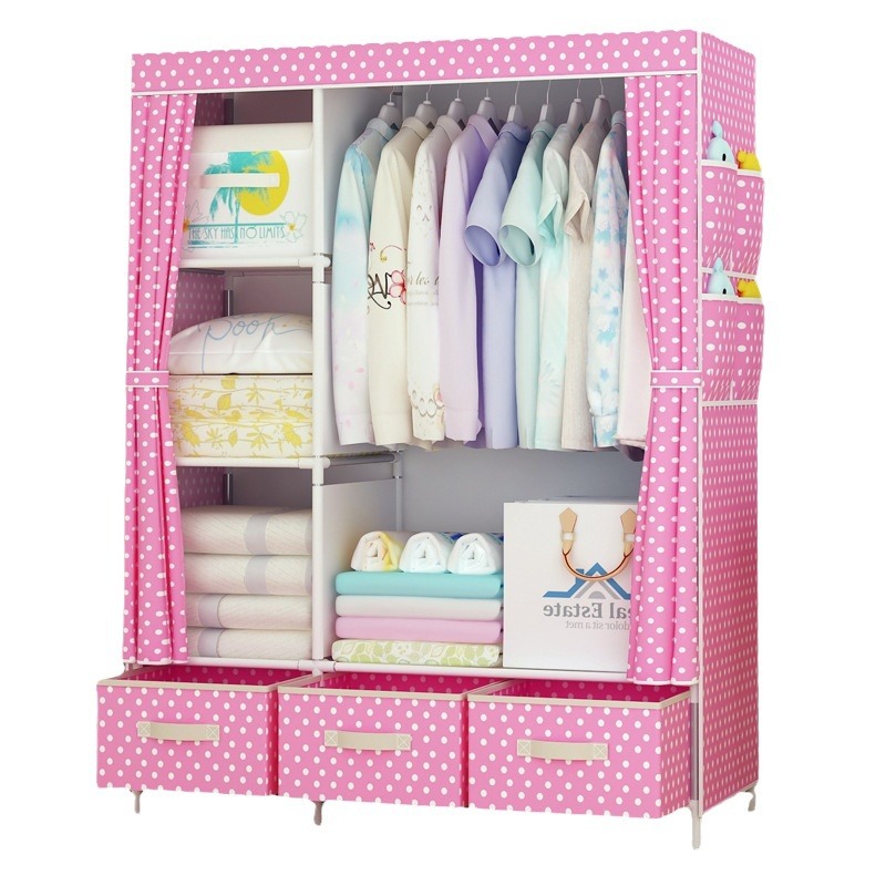 02-3B Armario simple con caja de almacenamiento Armario multifuncional Armario colgante Dormitorio Perchero Armario no tejido