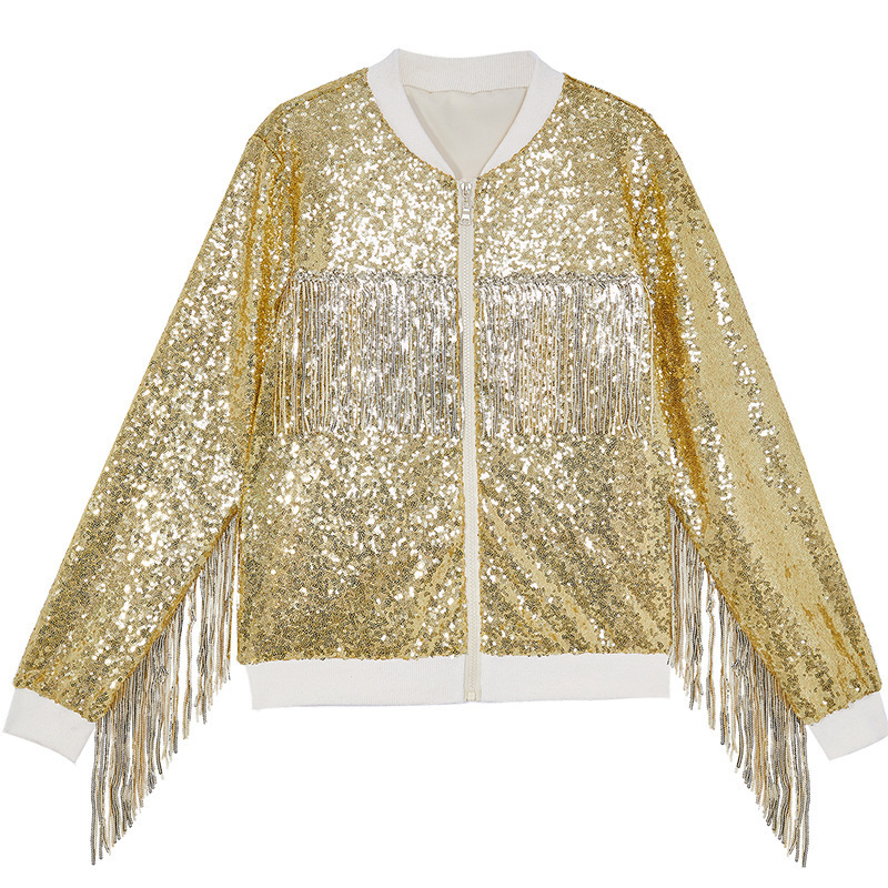 European and American Men's Tassel Sequin Jacket Party Coat Halloween Costume Turn-Down Concert Baseball Jacket Trendy Cool European and American Men's Tassel Sequin Jacket Party Coat Halloween Costume Turn-Down Concert Baseball Jacket Trendy Cool