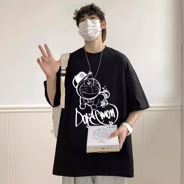 2024夏季新款潮牌男士纯棉短袖休闲卡通印花半袖T恤宽松大码上衣