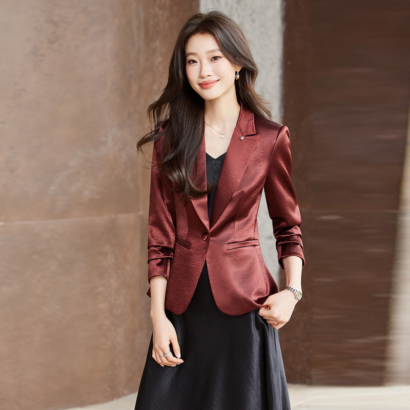 Women's Blazer 2026 New Style Spring and Autumn High-End Fashion Casual Satin Blazer Dress Set