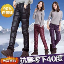 羽绒裤女外穿加厚冬季新款大码高腰保暖女士白鸭绒棉裤女宽松