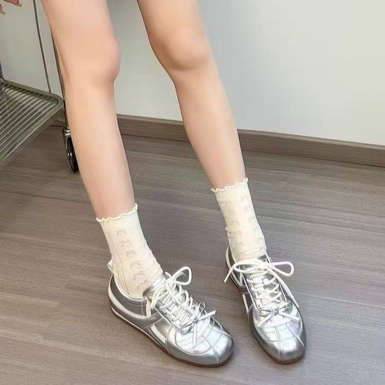 Spring and Summer Korean Style Thick-Soled Silver German Training Shoes for Women, 2026 New Model, Women's White Sneakers, Ballet Sports Sneakers Spring and Summer Korean Style Thick-Soled Silver German Training Shoes for Women, 2026 New Model, Women's White Sneakers, Ballet Sports Sneakers