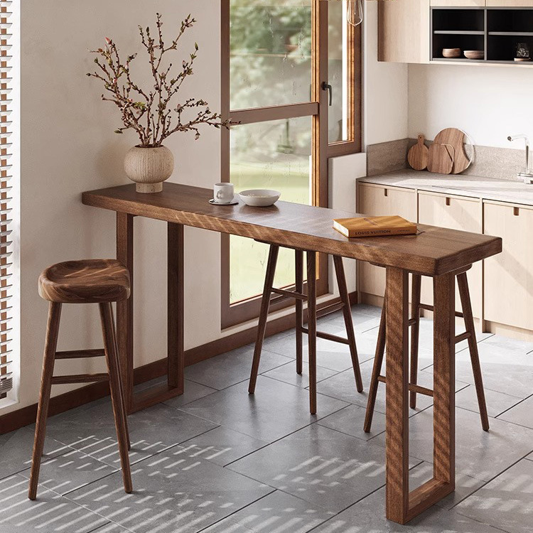 Quiet Style Solid Wood Bar Table and Chair Homestay Simple High-Foot Table Long Table Household Restaurant Island Taiwan Commercial Bar Table