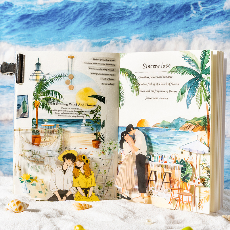 Ketchup Teenage Couple Personaje Temático PET Sticker Packet Couple Serie de fin de semana Cuentas de mano Pegatinas de paisaje