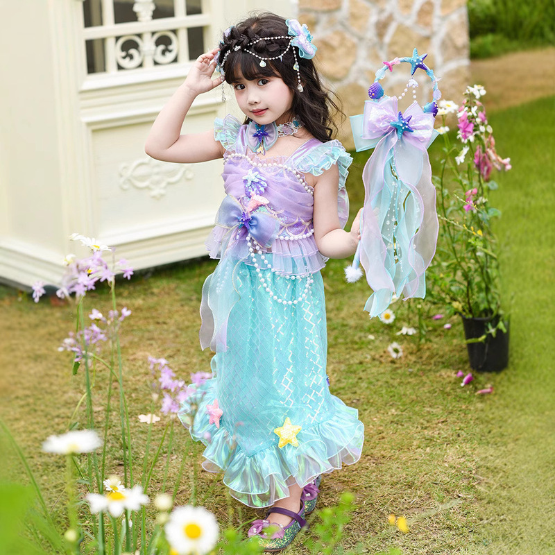 Girls Dress 2025 Summer New Baby Girl Mermaid Lolita Fishtail Princess Children's Sequin Skirt