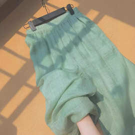 新款薄荷绿色阔腿裤棉麻透气休闲长裤高腰垂感夏季薄款清凉凉裤