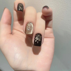 復古煙花貓眼穿戴甲閃耀顯白短款假指甲指甲貼成品甲片批發Nails