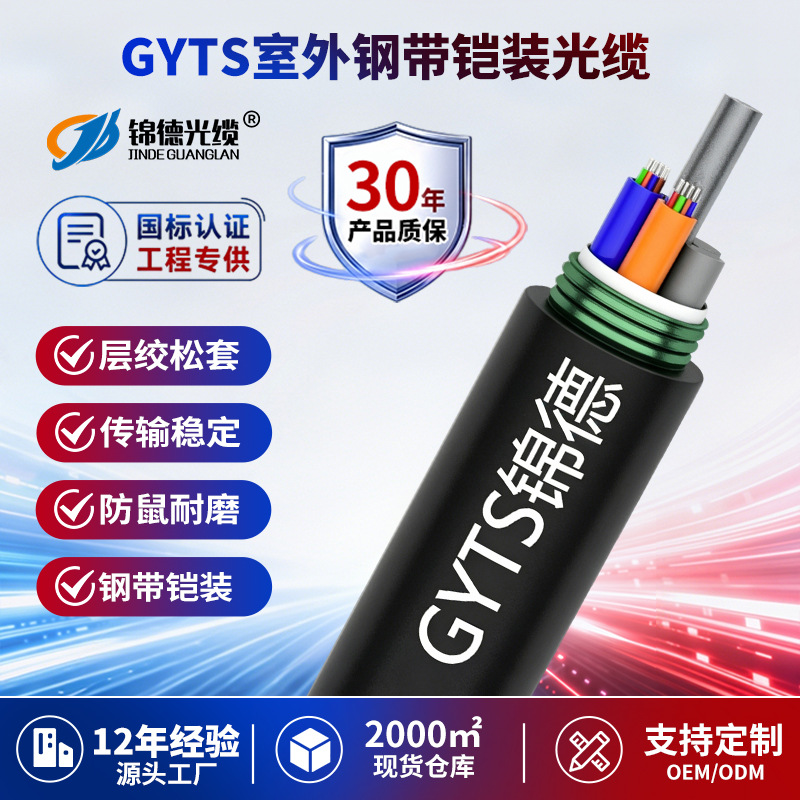 GYTS Steel-Braided Armored Fiber Optic Cable for Security Monitoring, Campus Wiring, Single-Mode Armored Fiber Optic Cable, National Standard Communication Fiber Optic Cable