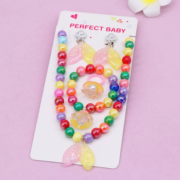 No. 3 pink yellow+rainbow beads 5 pieces on card paper