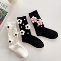 韩国手工立体珍珠花朵luolita棉质小腿袜子女珠光可爱中筒堆堆袜