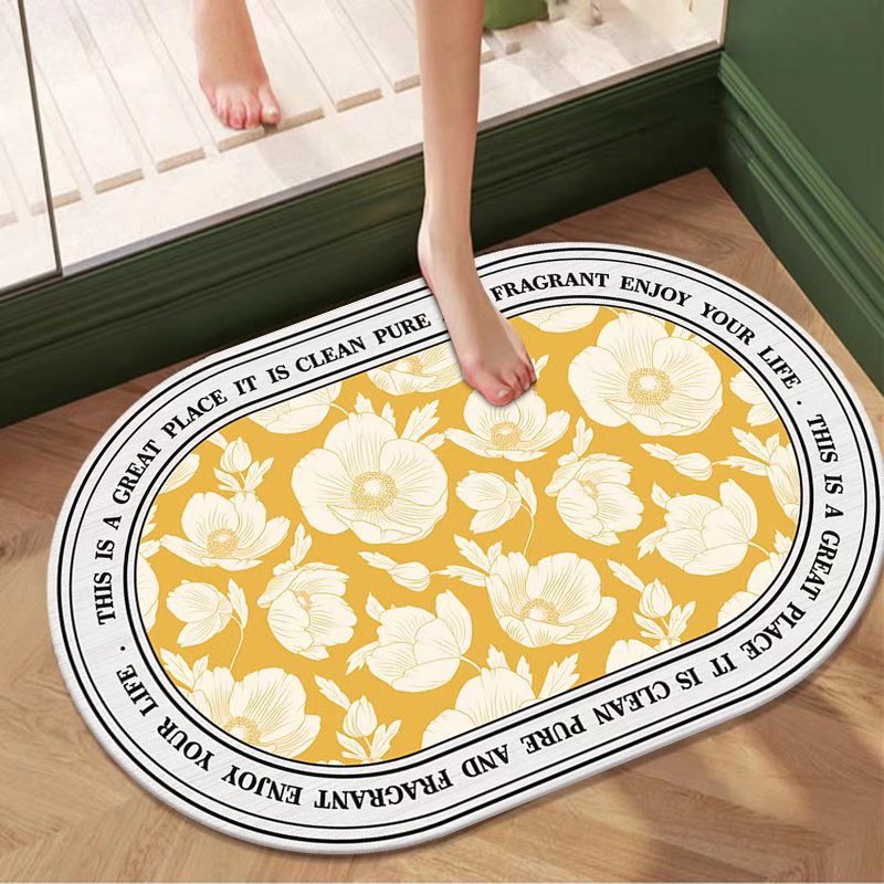 Pastoral al por mayor de flores y plantas de barro de diatomeas estera suave estera absorbente alfombra de baño ovalada alfombra de piso antideslizante alfombra de puerta absorbente