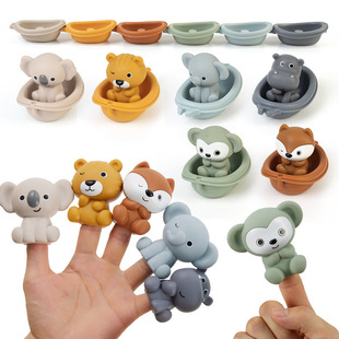 Cross-border Amazon Bathroom Floating Boat Toy Infant Bathing and Bathing Plunging Boat Animal Finger Cover Toy