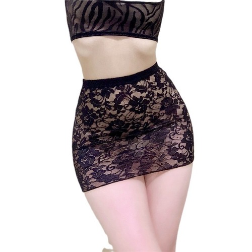 Sheer lace semi-slip bodycon skirt for women, no lining, size 9025