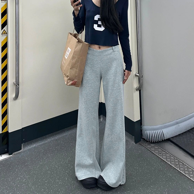 Gray Flared Sweatpants for Women, Autumn 2025 New Style, Loose Drape, Slimming, Casual Style, Petite Flared Long Pants