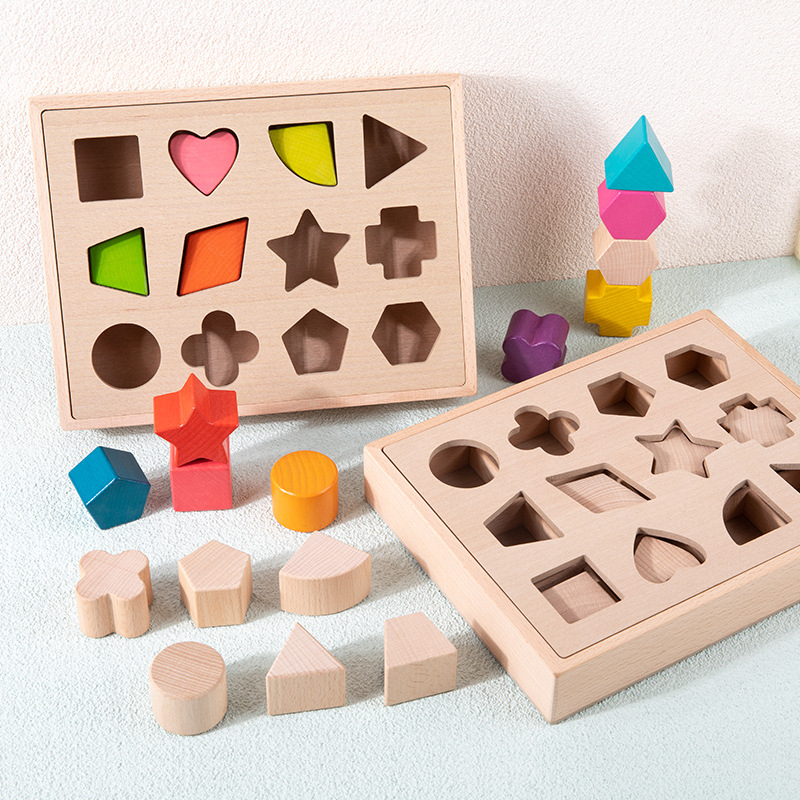 Mont 's Educación Primaria Infantil 12 agujeros caja de inteligencia de forma geométrica de color cognitivo emparejado forma de bloque de construcción caja de lanzamiento