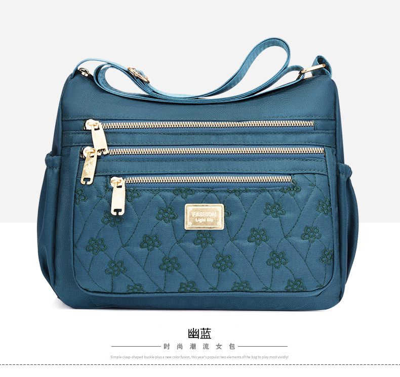 New women's crossbody bag, nylon embroidered shoulder bag, large-capacity multi-layer simple middle-aged mom bag undefined