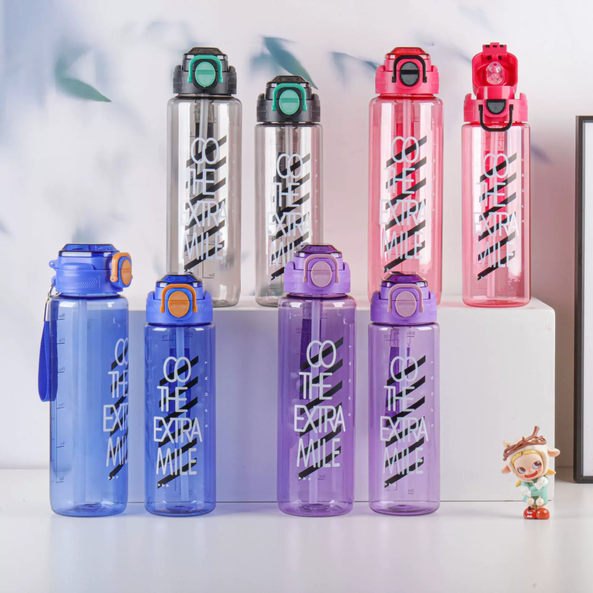 简约吸管双饮水杯高颜值男女学生杯大容量便携塑料杯随手杯耐高温