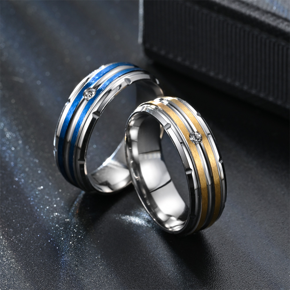 Simple Style Lines Stainless Steel Plating Couple Rings display picture 4