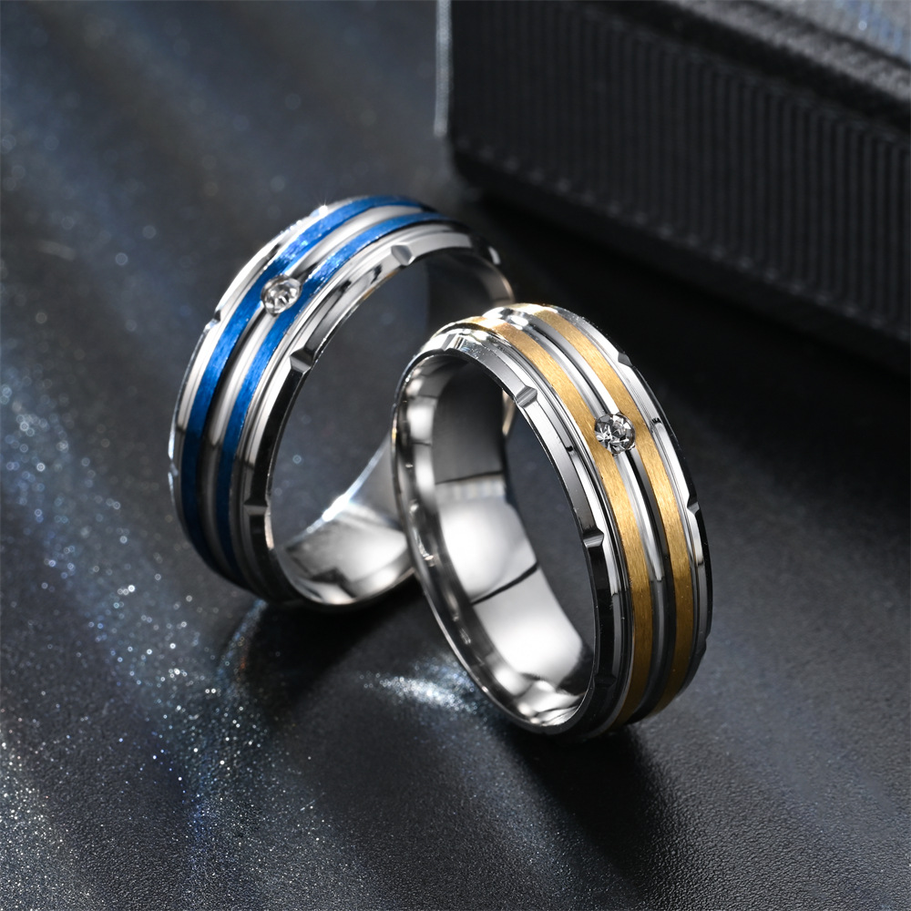 Stainless Steel Material Lines Pattern Couple Gender Plating Design Simple Style Lines Stainless Steel Plating Couple Rings