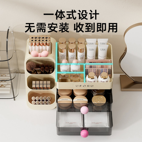 Home Cosmetic Storage Box, Vanity Desk High-End Style Large Capacity Lipstick Skincare Multi-Compartment Makeup Box