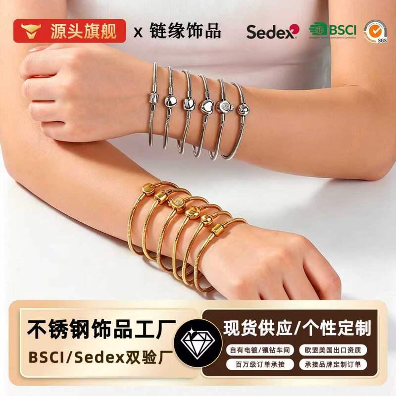Fashionable Stainless Steel Pan's Bracelet, Round Snake Bone Niche Jewelry, Versatile Titanium Steel Bracelet, Classic New Snake Bone Chain