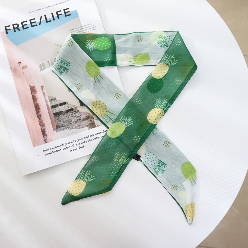 Verano delgada estrecha larga bufanda de seda Cinturón Verde banda de pelo cinta corbata bolsa accesorios de gasa decorativa trenzada corbata de pelo