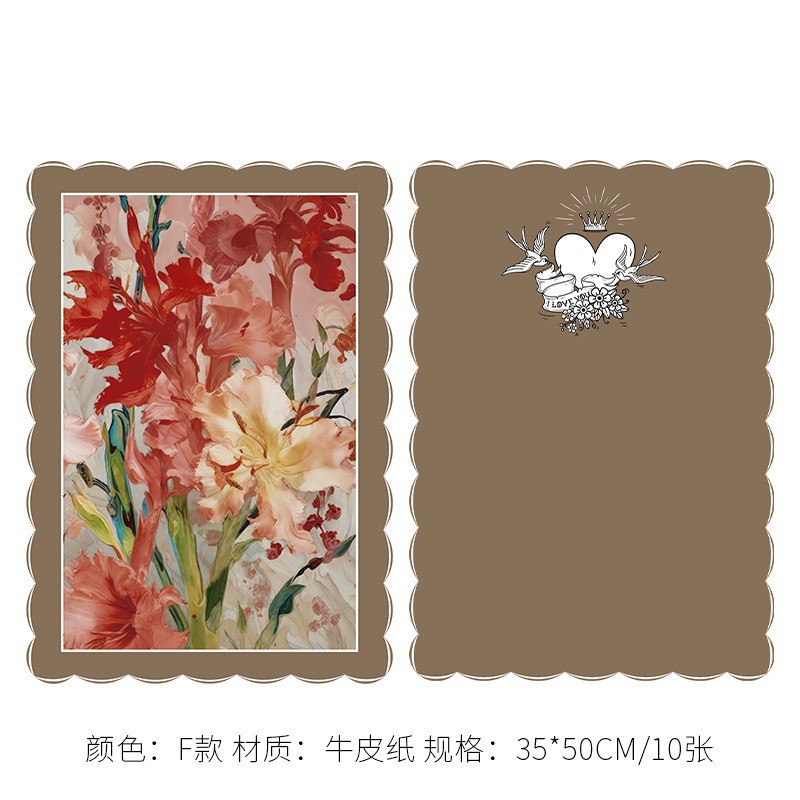 Venta al por mayor personalizado ramo de papel Kraft tienda de flores material de regalo floral pintura al óleo ciruela negro pasta flor papel de embalaje