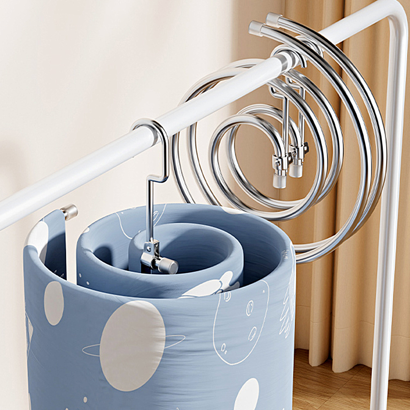 Rotating Quilt Drying Rack for Sheets and Duvet Covers, Foldable Clothes Drying Rack for Indoor Balcony Use