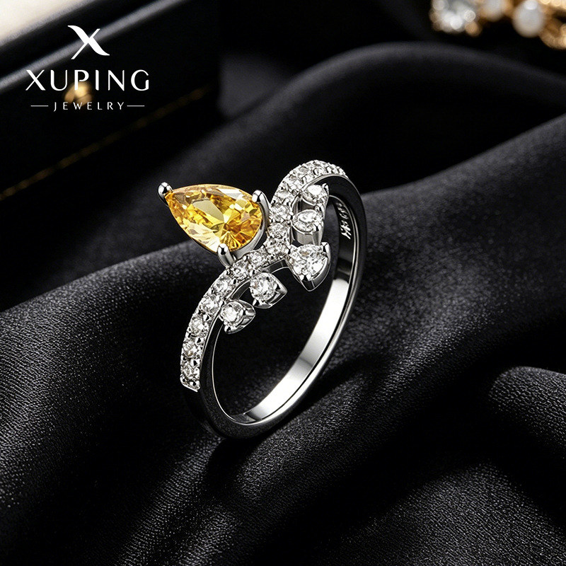 Xuping dulce suave Feng Shui goteo corona anillo de dama aleación de cobre chapado blanco ligero nicho anillo de compromiso mujer