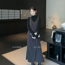 LS述致 高级感法式复古连衣裙女2025冬无袖V领背心长裙女装22891#