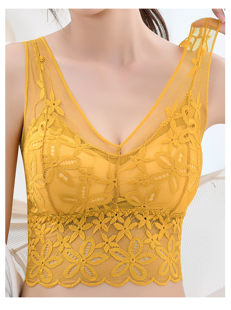 Fairy lace beautiful back, wrapped, strapless base, girls' vest with chest cushion, sexy underwire lingerie for women_voghion.com