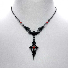 跨境外贸 黑色三蝙蝠项链尖哥特式红色十字架吸血鬼蝙蝠项链