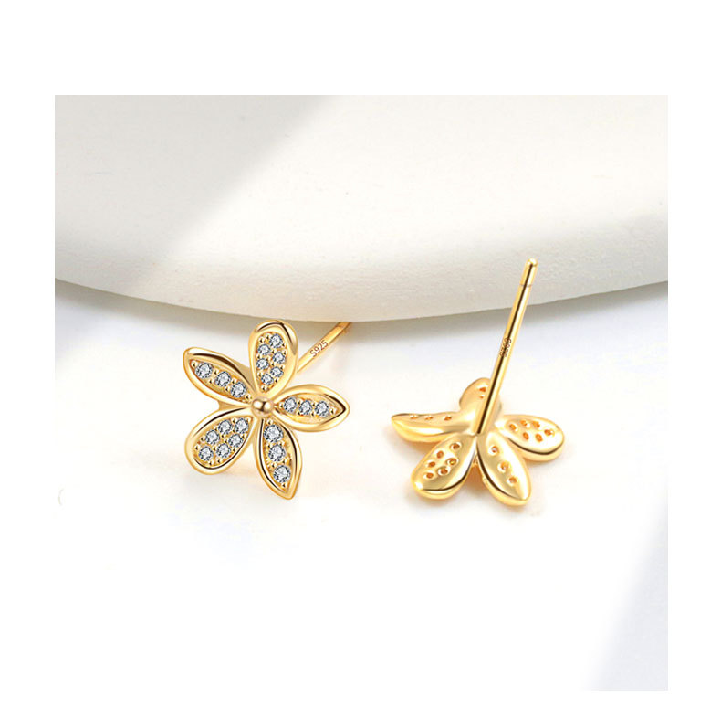 All Seasons Season 1 Pair 18K Gold Plated 925 Sterling Silver Zircon 925 Sterling Silver Earrings Flower Ear Studs