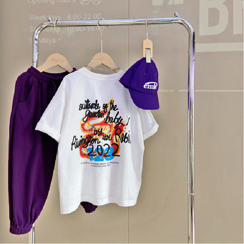 Children's Unisex Cotton T-shirts Summer Korean Style Girl BF Windproof Long-Sleeve Skirt Trendy