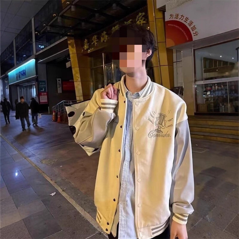 American College Style Baseball Jacket for Men and Women, Trendy Brand Autumn New Stand Collar Embroidered Loose Versatile Jacket