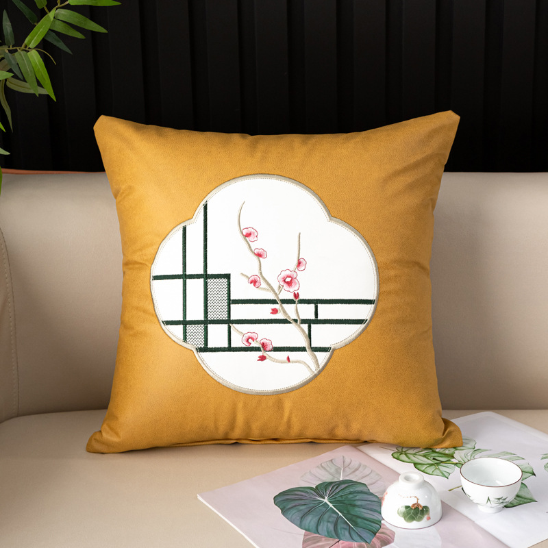 Technology cloth skin embroidery plum pillow pillow set home with decorative living room sofa waterproof cushion office chair waist pillow 9