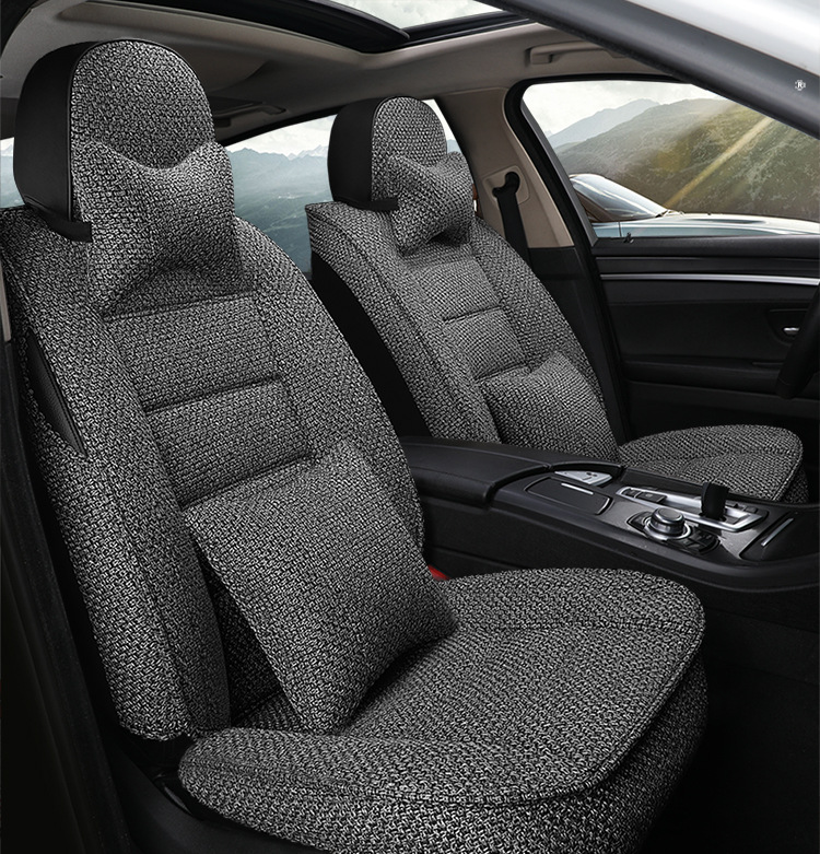 New Full-Coverage Car Seat Cushion Cover, Suitable for All Seasons, Linen Fabric Seat Cushion, Special for Small Cars, Full Coverage