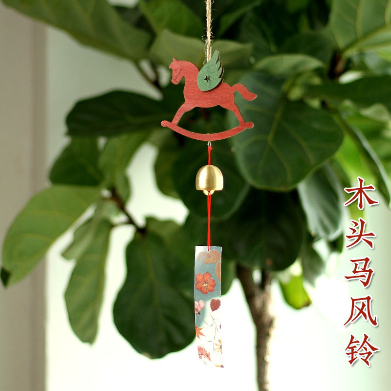 Wooden Horse Wind Chime Hanging Decoration Creative Home Decor Japanese Style Cute Girly Room Bedroom Door Decoration