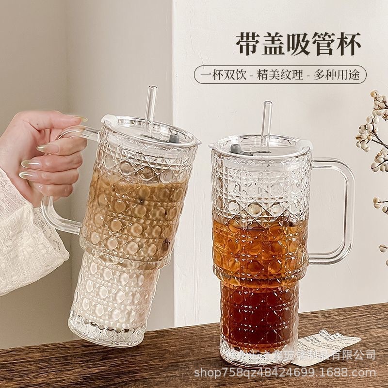 ハンドル付き大容量ストローカップ、夏用ガラスウォーターカップ、オフィスドリンクコーヒーカップ、オフィスドリンクコーヒーカップ|undefined