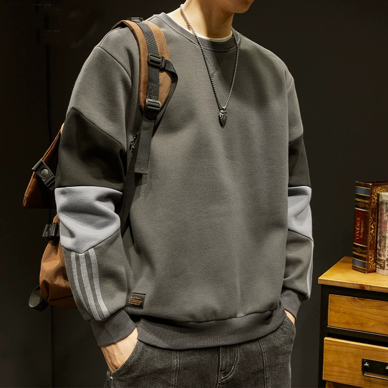 Мужская толстовка с круглым вырезом, весенне-осенний стиль, модный бренд, плотная флисовая подкладка для осени и зимы, большой размер, мужской пуловер без капюшона с длинными рукавами.