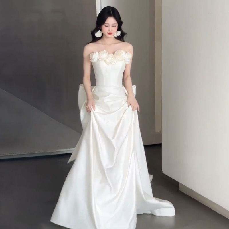 French-Style Strapless Light Wedding Dress, Satin Mermaid High-End Texture Bridal Gown, 2026 New Model, Suitable for Petite Figures, Can Be Worn as Evening Dress