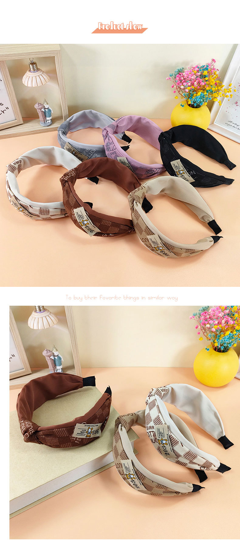 Korean Version Of Ins New Lattice Color Matching Headband Labeling Letter Bear Press Hairband display picture 2