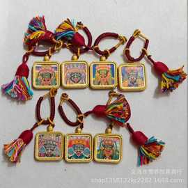 藏式唐卡随身小佛牌守护神吊坠挂件黄财神度母文殊普贤饰品配件批